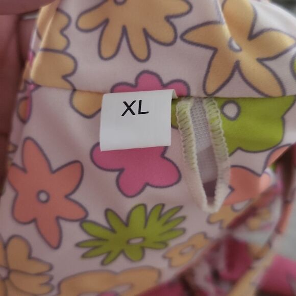 Ladies Size XL Pink Green Yellow Groovy Flowers Bikini Top - Picture 4 of 5